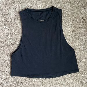 lululemon black cropped tank with cutout in back